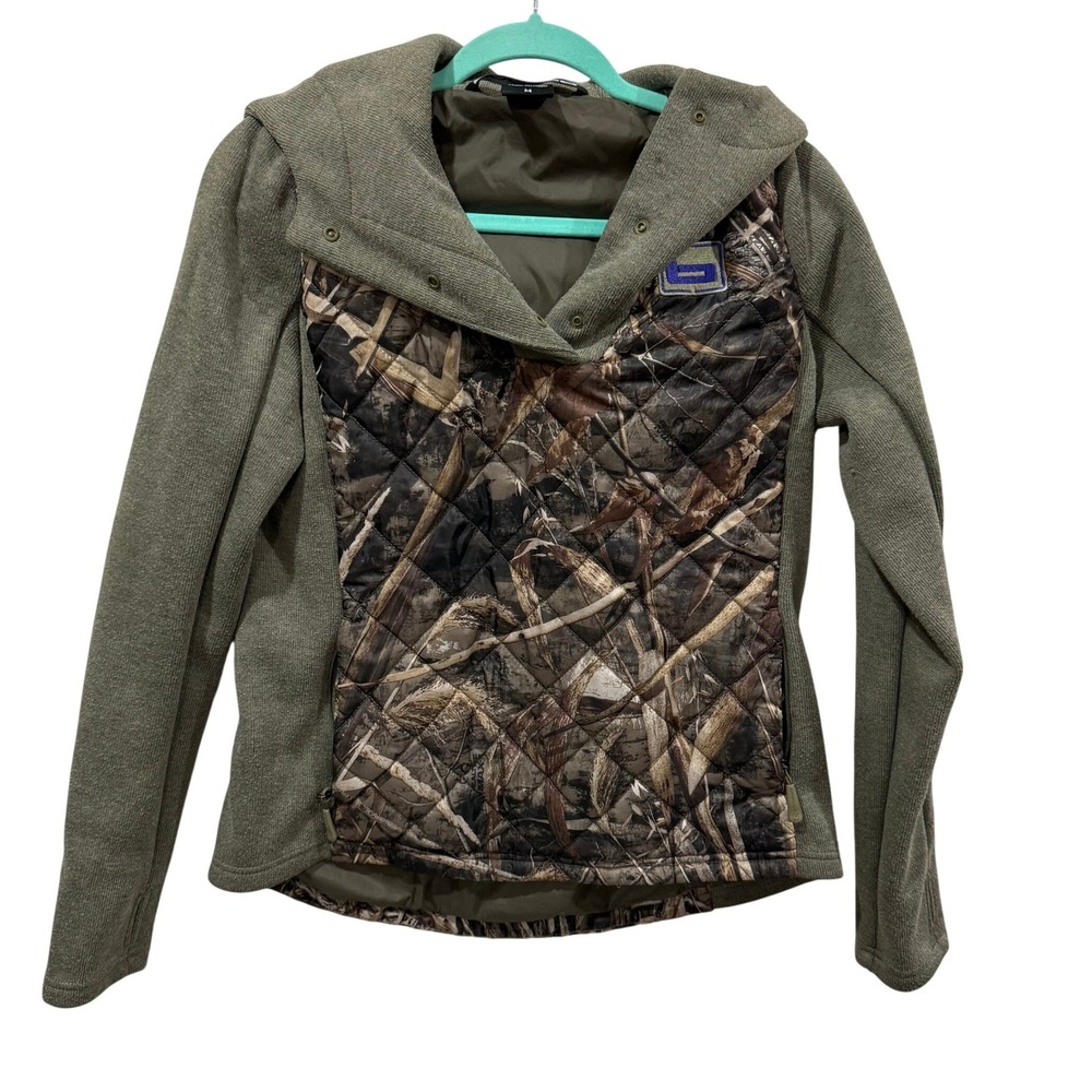 Banded Womens Primaloft Silver Camo Pullover Hoodie Olive Green Quilted Jacket M